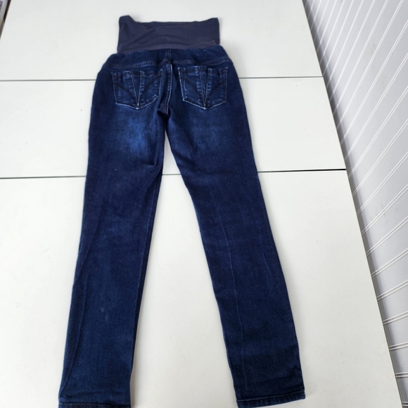 Indigo Blue Maternity Jeans Stretch Full Panel Dark Wash Pullover Petite PS - Picture 8 of 8